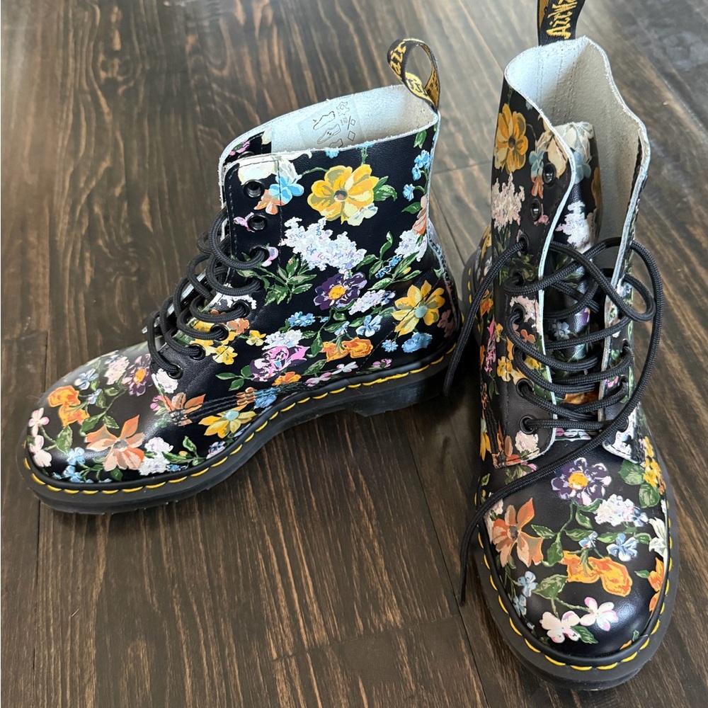 Dr. Martens Black Floral Combat Boots